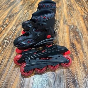 Roller Derby Boys Size 3‎ - 6 adjustable Roller Blades Skates Red Black Skull